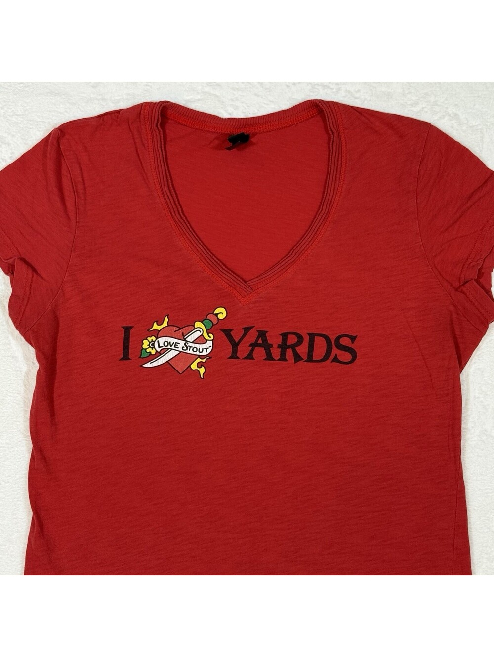 Yards Brewing I Love Stoudt Womens Large Red V-Neck Tee Philadelphia Craft Beer